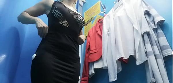  Dressing room. Hidden camera. Russian girl with big boobs and nipples